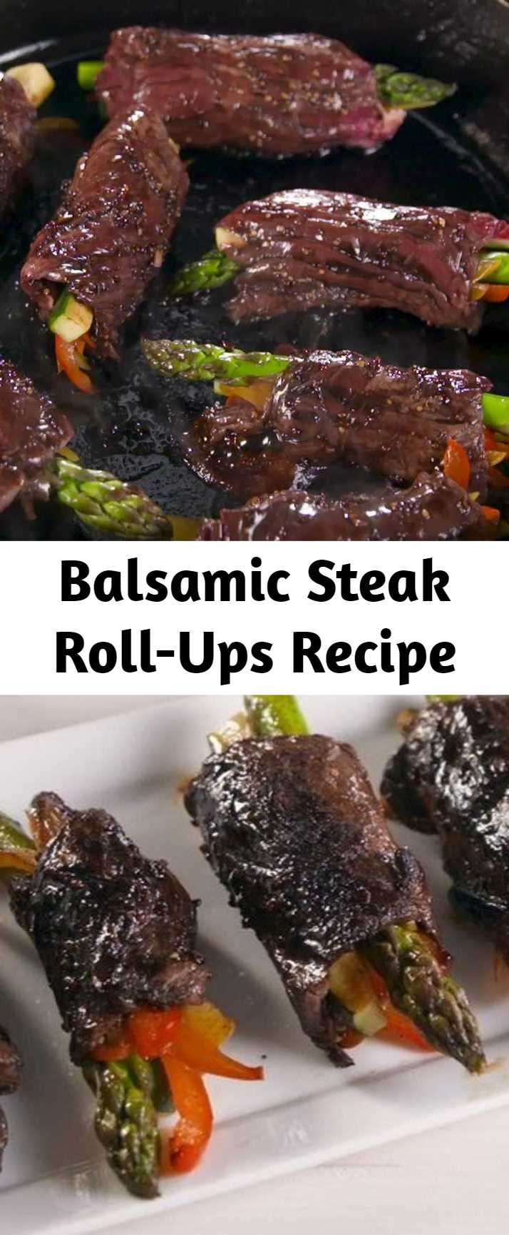 Balsamic Steak Roll-Ups Recipe - Securing the roll-ups with toothpicks makes them MUCH easier to cook. Just don't forget to remove them when it's time for serving! #easyrecipe #steak #lowcarb #meat #party