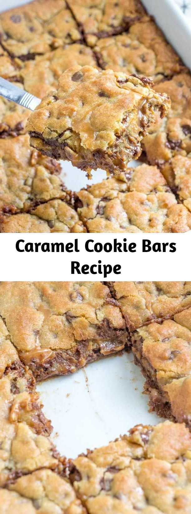 Caramel Cookie Bars Recipe - Delicious Caramel Cookie Bars with an amazing layer of gooey caramel stuffed in better the layers with a hint of peanut butter. These cookie bars are EPIC and you'll never make them anyway again!