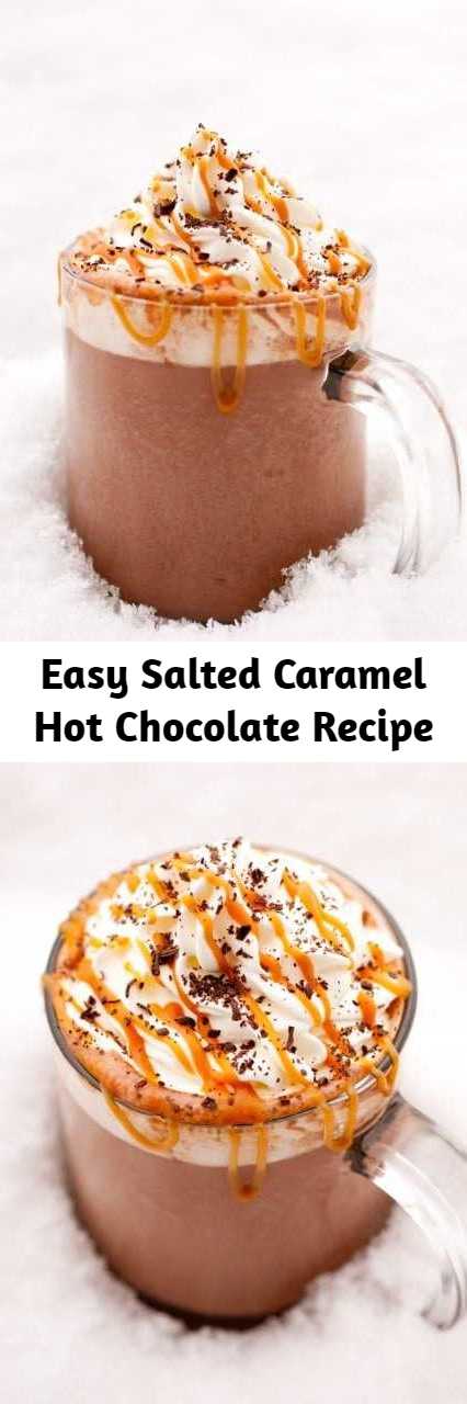 Easy Salted Caramel Hot Chocolate Recipe - Hot chocolate upgraded with salted caramel! This is such a decadent comforting drink and it's the ultimate way to warm up on a cold day!