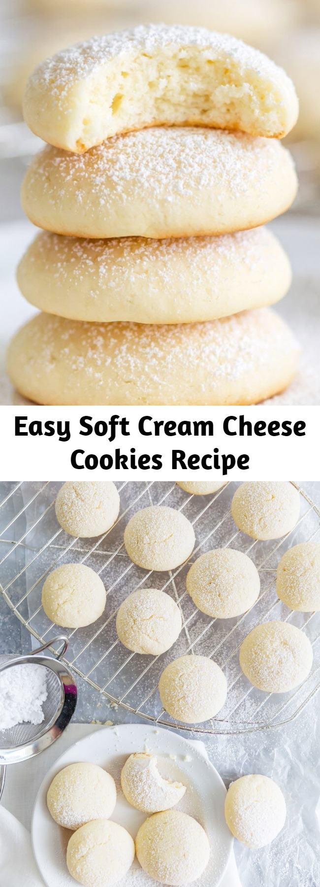 Easy Soft Cream Cheese Cookies Recipe - Pillowy soft cookies that melt in your mouth! Cream cheese cookies are the most heavenly little bites of sweetness! They’re addicting; you’ve been warned! #creamcheesecookies
