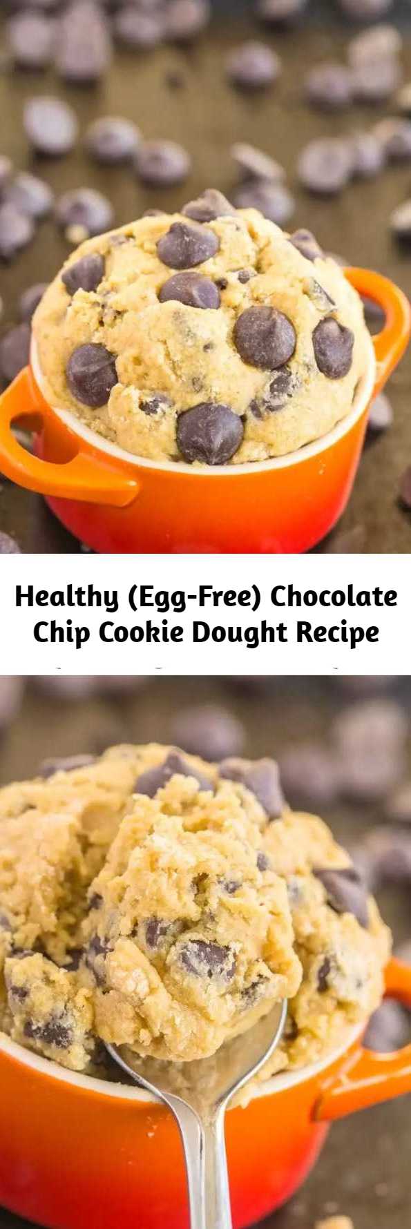 Healthy (Egg-Free) Chocolate Chip Cookie Dought Recipe - Smooth, creamy and ready in just five minutes, this healthy classic cookie dough for one is the ultimate snack or healthy dessert to have on hand! With no butter, flour, eggs, refined sugar or oil, it's a much healthier twist on the classic and naturally gluten-free, vegan, paleo, dairy free and with a high protein option!
