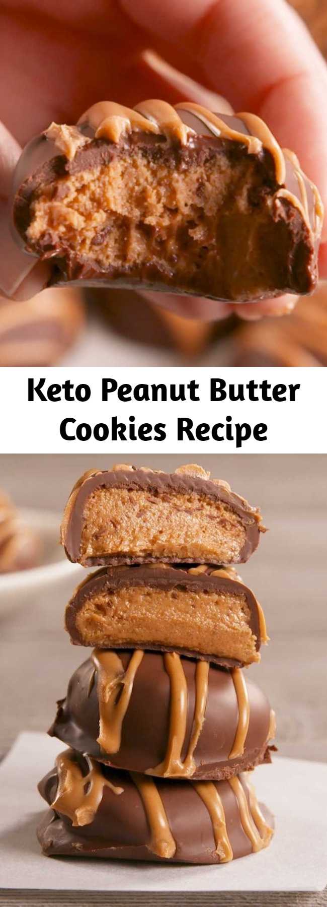 Keto Peanut Butter Cookies Recipe - A no-bake cookie that tastes like the best homemade peanut-butter cup you've ever had! Forget the guilt and have all the fun—we've re-edited this recipe to call for keto-friendly ingredients! #food #easyrecipe #keto #healthyeating #cleaneating