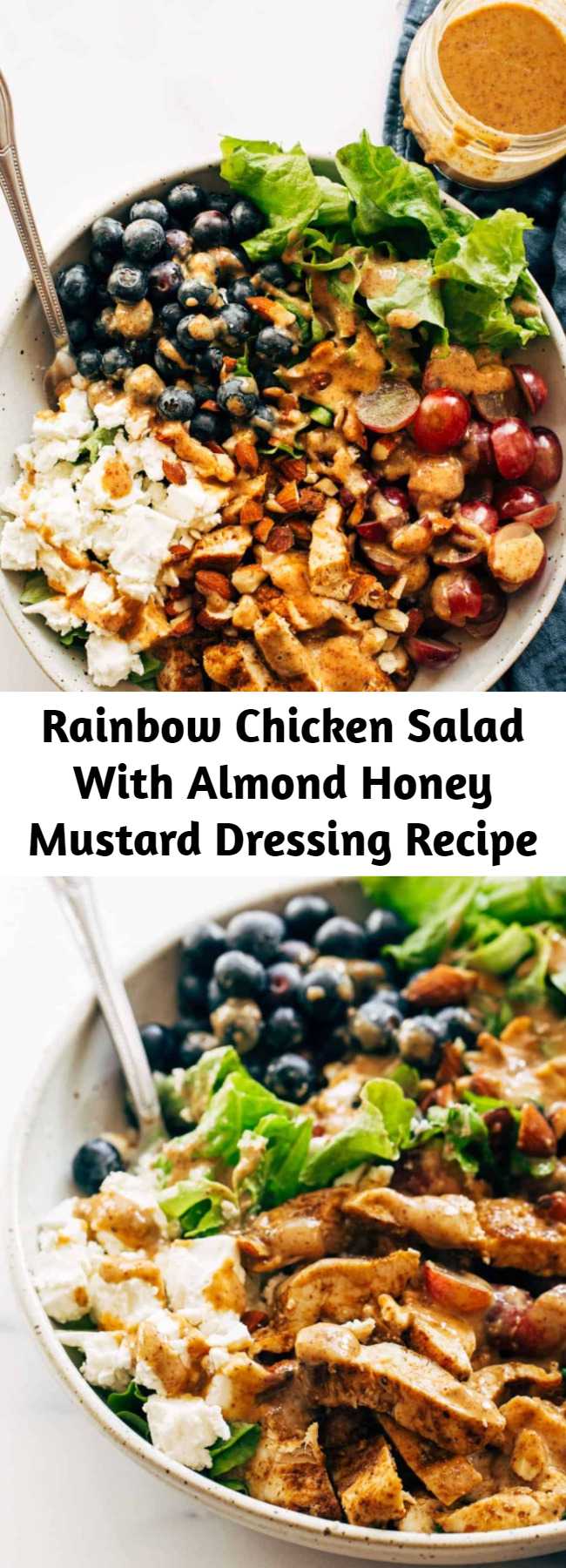 Rainbow Chicken Salad With Almond Honey Mustard Dressing Recipe - This Rainbow Chicken Salad is topped with the most creamy and delicious homemade Almond Honey Mustard Dressing. Perfect for lunch or dinner! #glutenfree #healthy #salad #quickandeasyrecipe #healthyrecipe