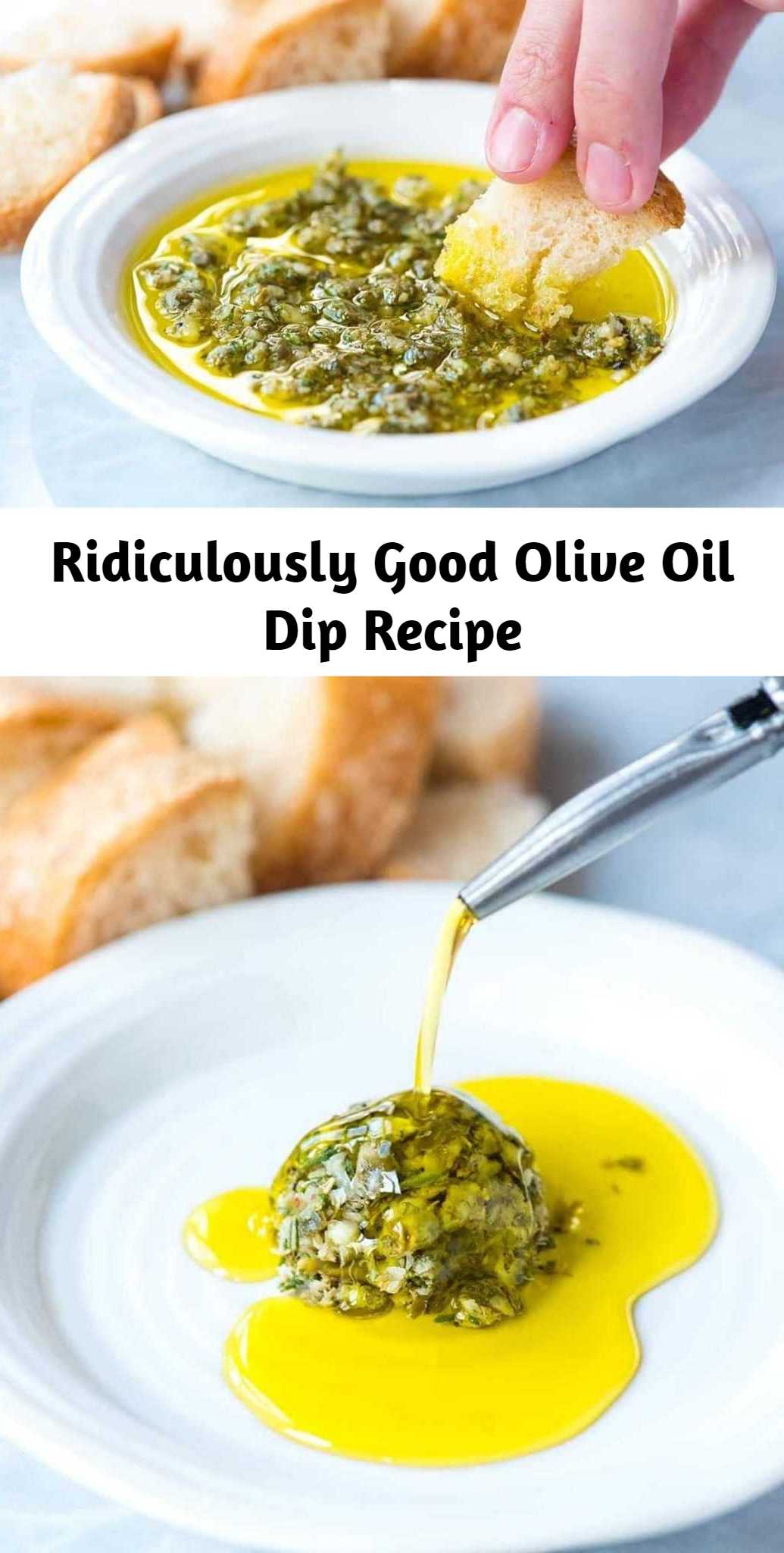 Ridiculously Good Olive Oil Dip Recipe - This garlic and herb mixture is a flavor bomb. When topped with olive oil, it turns into a delicious dip for bread. Keep extra olive oil close by, you can always top up the plate with more. #appetizer #dip