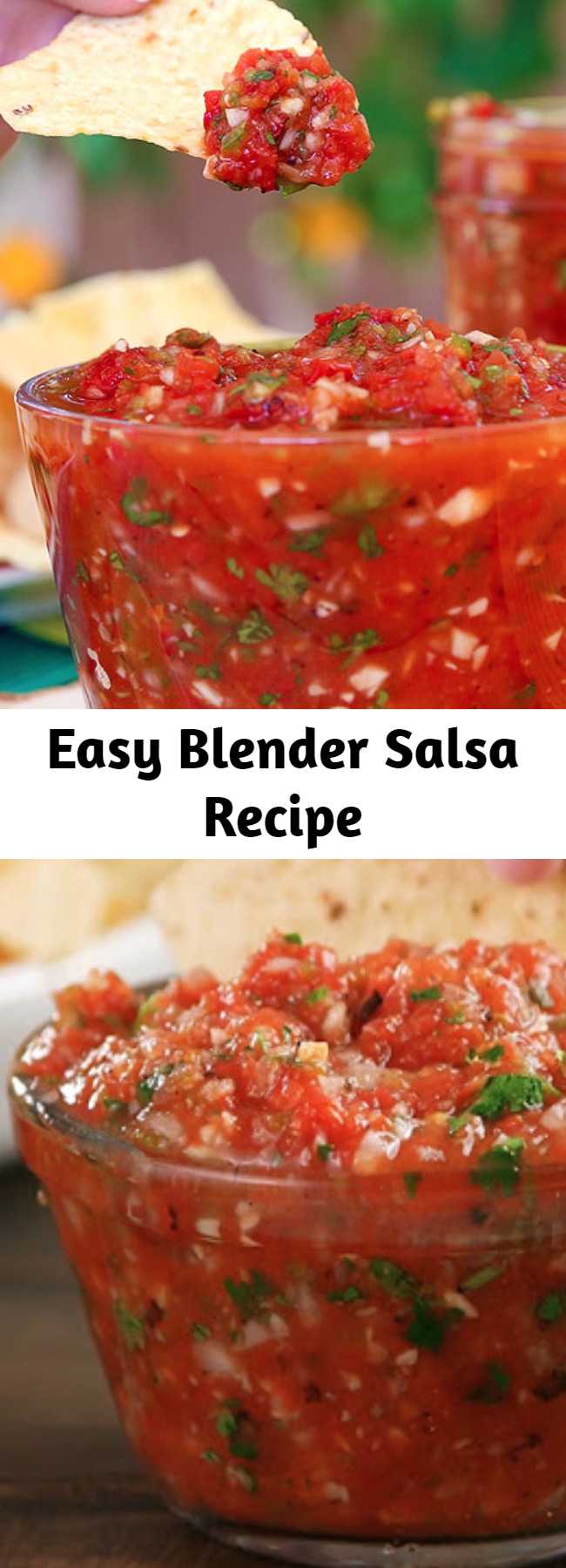 Easy Blender Salsa Recipe - This perfectly scoopable Lazy Day Salsa is a classic tomato salsa that is whipped up in a flash (no chopping required). It is speckled with bits of onion, garlic, and cilantro for an extra freshness. This salsa is so easy you can make it in 10 minutes (it takes me 5) . The best part is, you can add it to left over chicken, burgers, casseroles and viola you have the perfect left over dinner. #salsa #appetizer