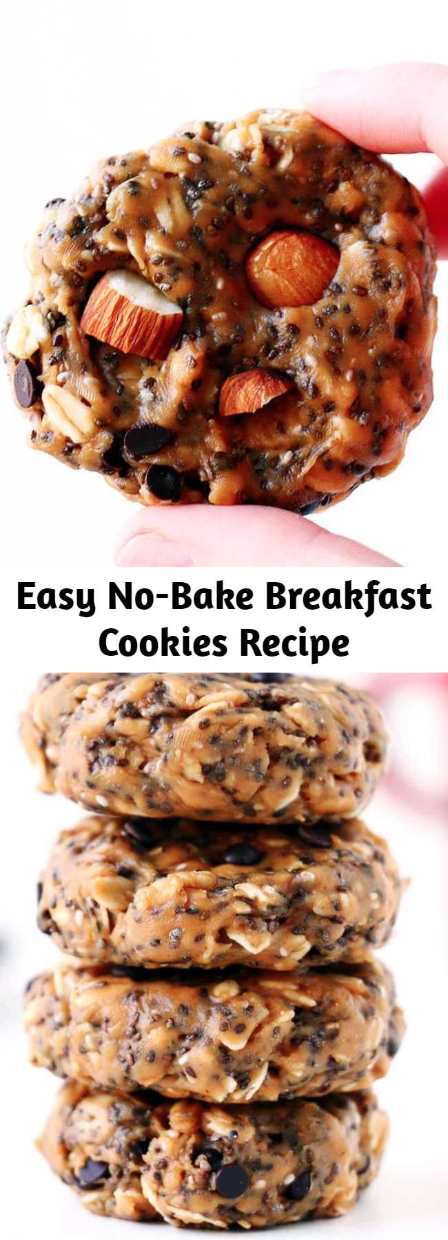 Easy No-Bake Breakfast Cookies Recipe - These No-Bake Breakfast Cookies are easy to make, healthy, packed with protein and simply delicious. They can be whipped up in less than 5 minutes and stored for up to two weeks. #breakfast #breakfastrecipes #breakfastideas #breakfastcookies #healthy #healthyrecipes #healtyfood #nobake #nobakecookies #snacks #snackideas #easyrecipe #recipes