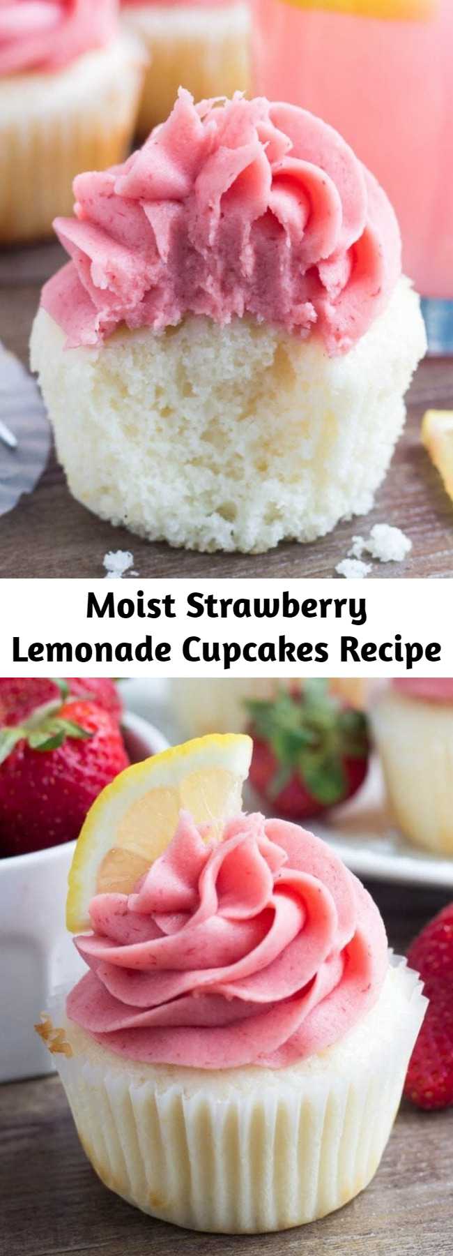 Moist Strawberry Lemonade Cupcakes Recipe - These Strawberry Lemonade Cupcakes are so pretty and perfect for spring or summer. They start with fluffy, moist lemon cupcakes. Then they're topped with strawberry frosting made from fresh berries!