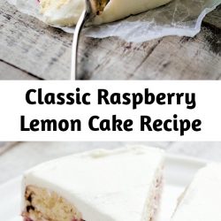 An old fashioned Raspberry Lemon Cake recipe with lemon buttercream frosting, made with yogurt, fresh raspberries, and lots of lemon juice for a sweet/tart delicious dessert.