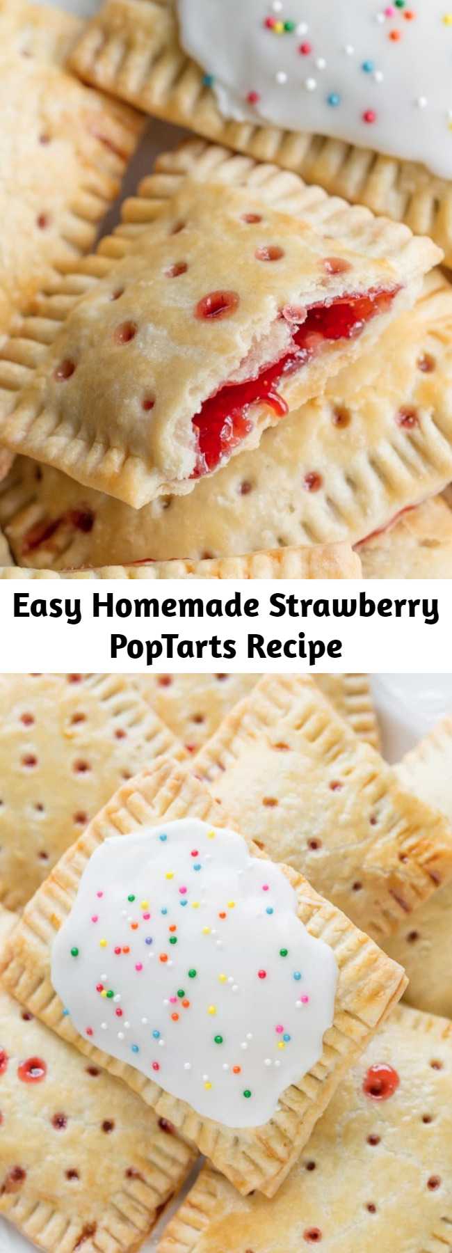 Easy Homemade Strawberry PopTarts Recipe - Flaky pastry filled with homemade strawberry jam or your favorite pie filling. #poptarts #strawberry #handpies #strawberrypie #strawberrypoptarts #flakycrust