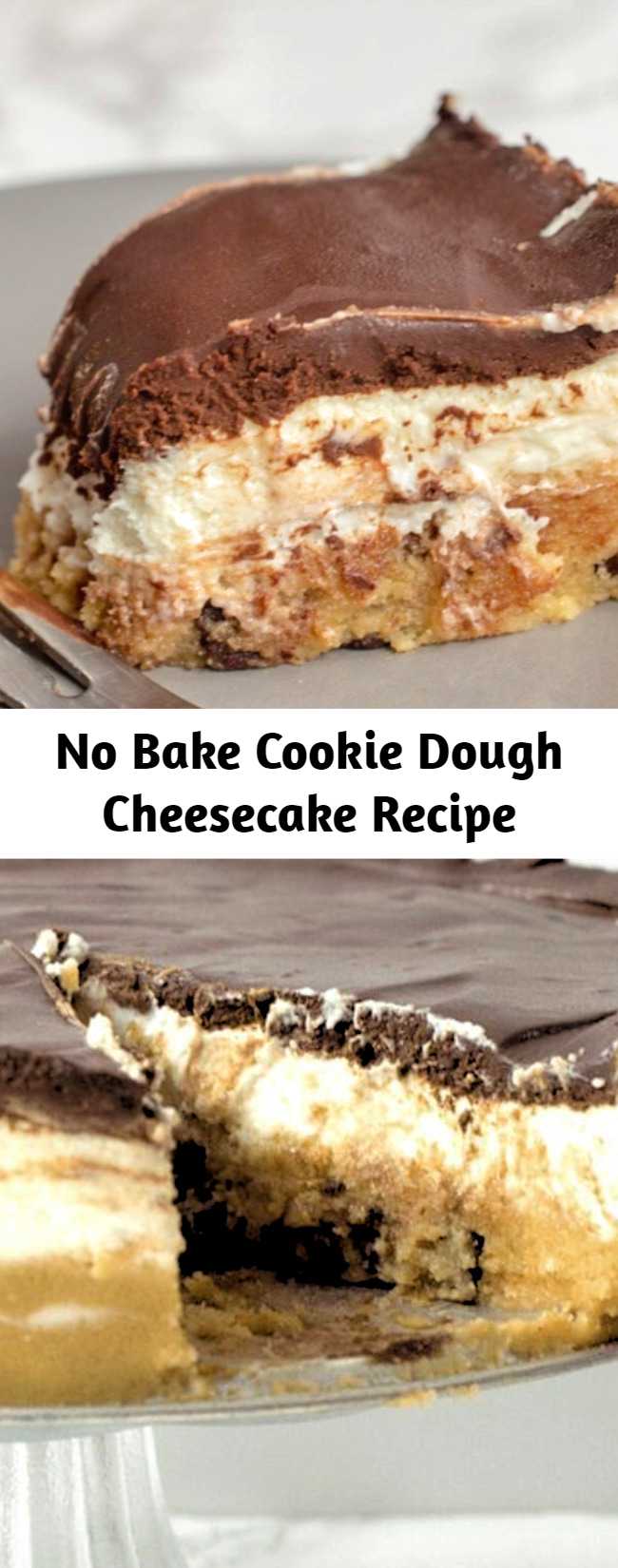 With a layer of raw chocolate chip cookie dough, a layer of creamy cheesecake, and a layer of rich chocolate ganache my No-Bake Cookie Dough Cheesecake may be the best dessert ever. This easy recipe is low carb, keto, gluten-free, grain-free, sugar-free, and Trim Healthy Mama friendly. #lowcarb #lowcarbrecipes #lowcarbdiet #keto #ketorecipes #ketodiet #thm #trimhealthymama #glutenfree #grainfree #glutenfreerecipes #recipes #cheesecake #nobake #desserts #dessertrecipes #ketodessert #lowcarbdessert
