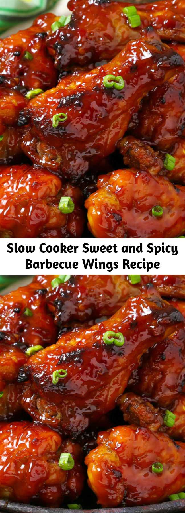 Slow Cooker Sweet and Spicy Barbecue Wings Recipe - Slow Cooker Sweet and Spicy Barbecue Wings are so tender the meat falls off the bone and melts in your mouth. You get the best of both worlds with this bold barbecue sauce. Made in the crockpot you won't find an easier recipe! They just about cook themselves. #Crockpot #Appetizer