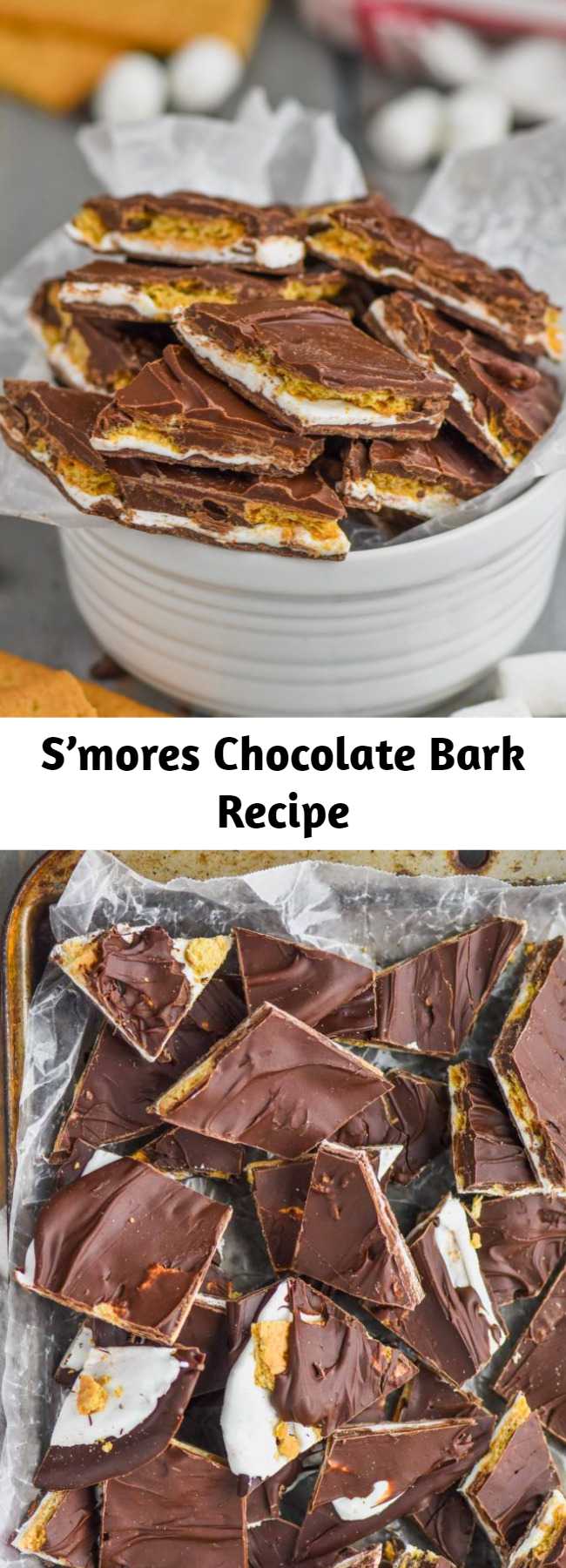 S'mores Chocolate Bark is a yummy, amazing inside out s'mores that you don't even need a camp fire for!  Chocolate Bark is my favorite thing to make because it is so easy and the possibilities are endless!