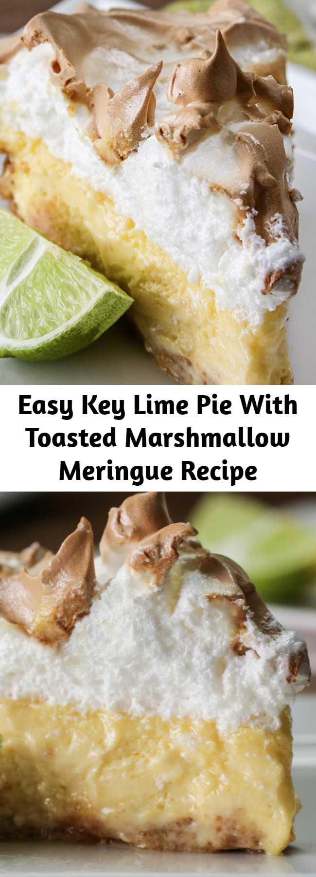 Easy Key Lime Pie With Toasted Marshmallow Meringue Recipe - This recipe is a real winner because it’s so easy but has a high wow factor both at the table and on you’re tastebuds. If you’re really pinched for time you can use pre-made graham cracker crust bases (which isn’t as shameful as not making your own pastry from scratch!), and then aside from cooking/cooling time the prep only takes 10-15 minutes total. Too easy!