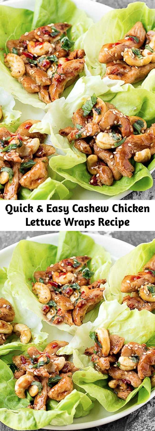 Quick & Easy Cashew Chicken Lettuce Wraps Recipe - These Cashew Chicken Lettuce Wraps are perfect for lunch, dinner, or even as a tasty appetizer. Simple, easy and healthy. Each wrap has only 165 calories!