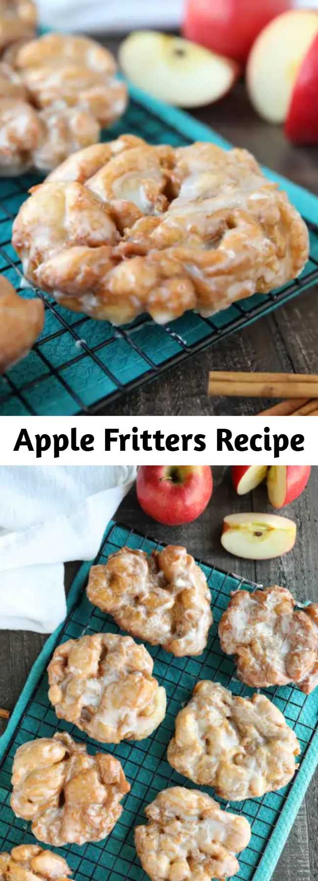 Apple Fritters Recipe - an easy and delicious yeast doughnut with chunks of apples, ground cinnamon, and a sweet glaze.