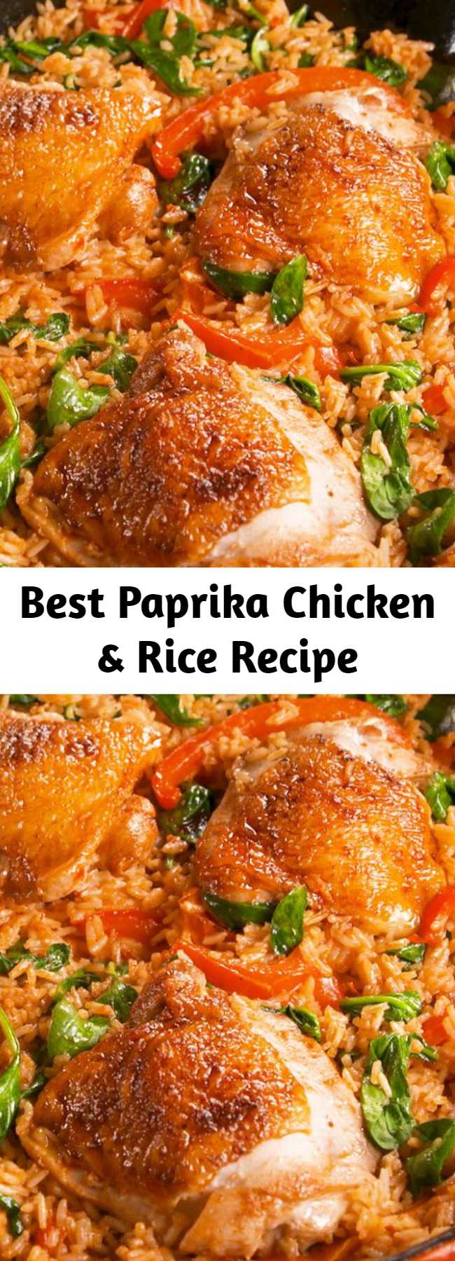 Best Paprika Chicken & Rice Recipe - Weeknight dinner all-star. #food #easyrecipe #dinner #familydinner #chicken