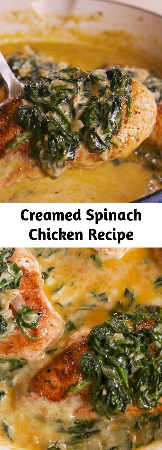 Creamed Spinach Chicken Recipe - You'll be eating straight out of the pan. #food #easyrecipe #chickenrecipe #onepot #dinner