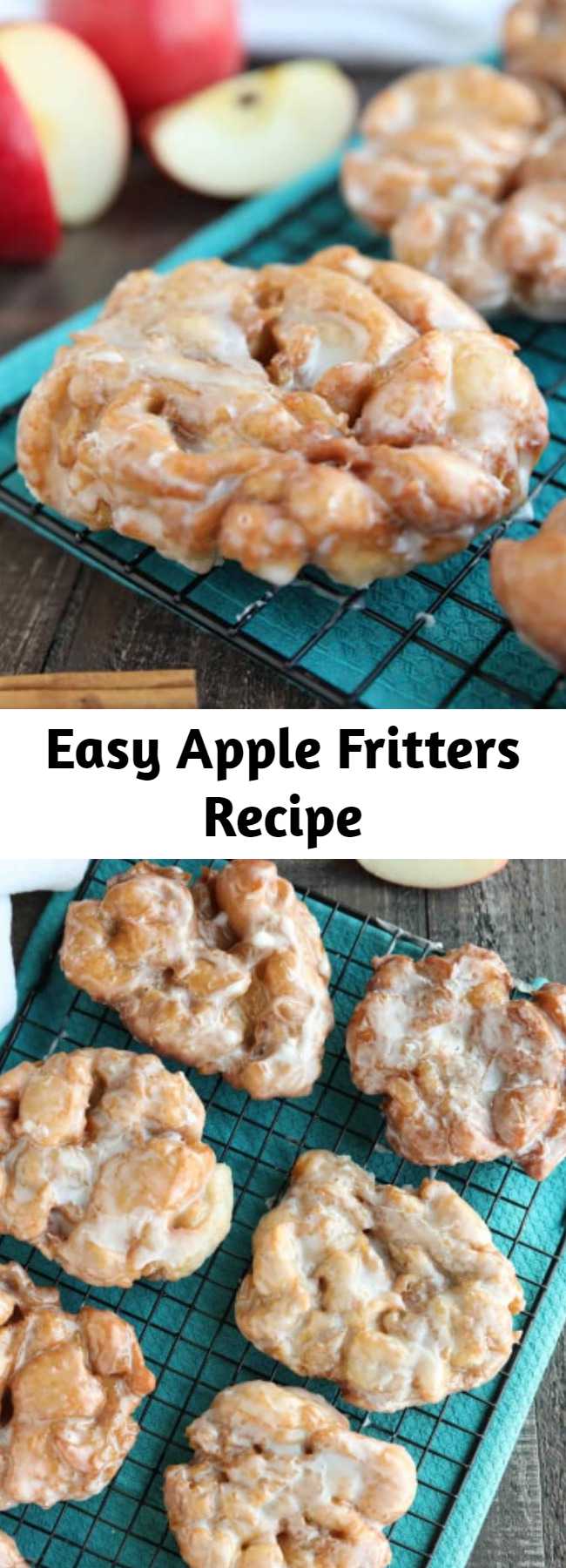 Easy Apple Fritters Recipe - An easy and delicious yeast doughnut with chunks of apples, ground cinnamon, and a sweet glaze.