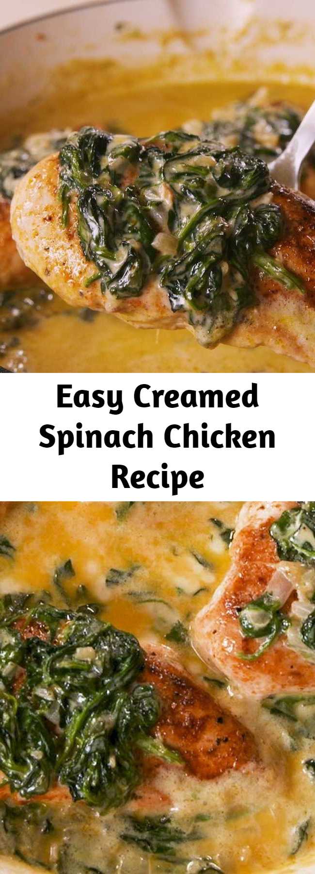 Easy Creamed Spinach Chicken Recipe - You'll be eating straight out of the pan. #food #easyrecipe #chickenrecipe #onepot #dinner