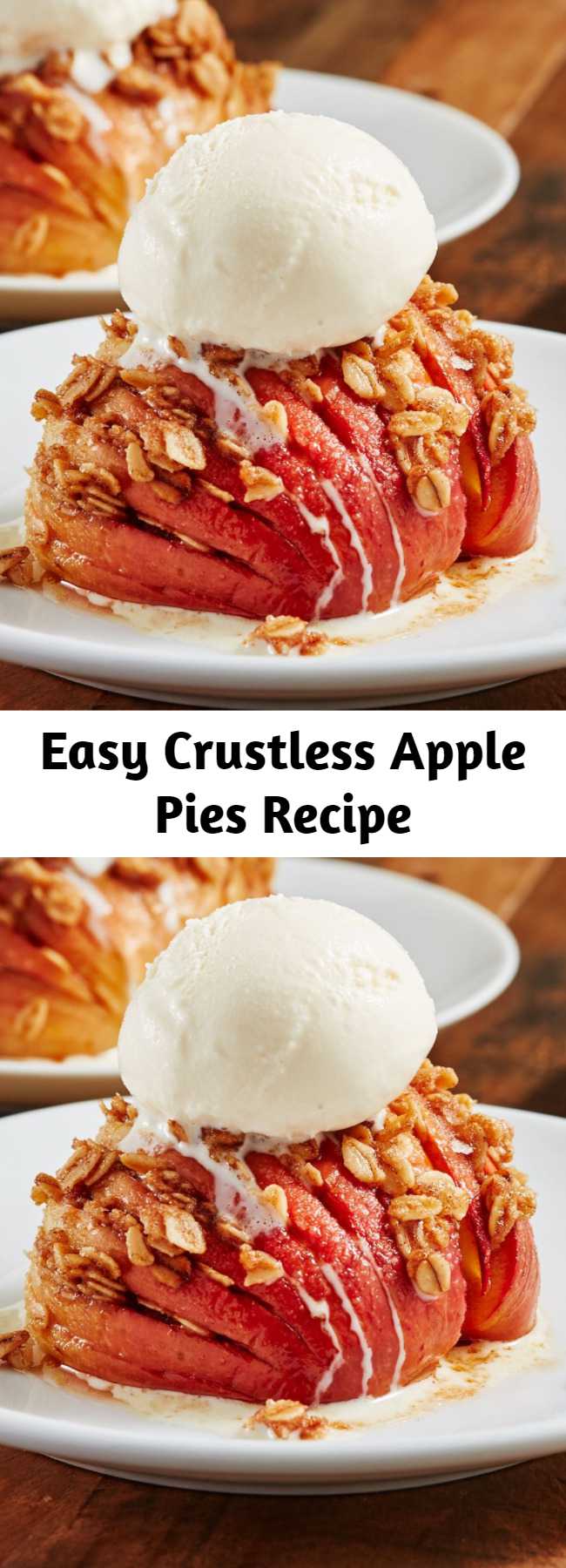 Easy Crustless Apple Pies Recipe - Hasselback apples are the easy fall dessert idea you need to try ASAP. It's a low-carb recipe that doesn't taste like it. The best part: You don't need to deal with rolling out and chilling pie dough. #easyrecipes #easydessert #healthydessert #lowcarbdessert #applerecipes #dessert #applepie #healthyapple