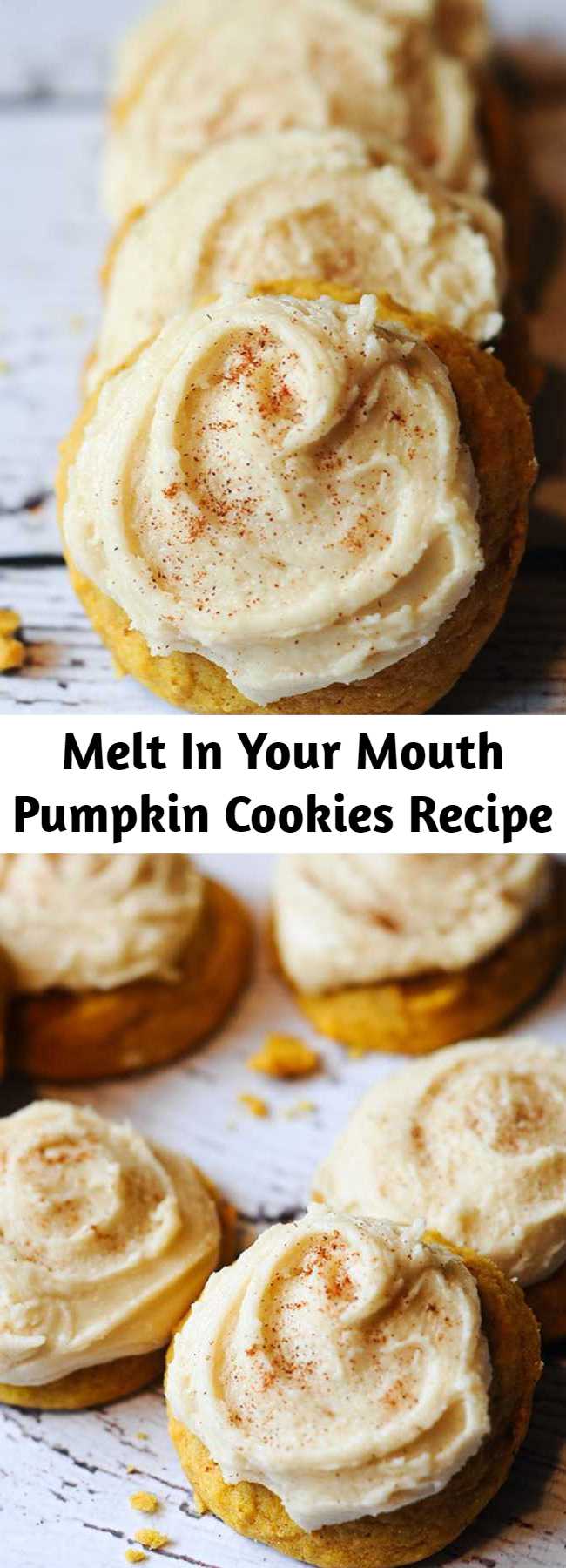 Melt In Your Mouth Pumpkin Cookies Recipe - I just made these cookies and they are AMAZING. Perfect pumpkin recipe and perfect pumpkin cookies. Pin this dessert now and make it this fall! If you’re ready to get your pumpkin fix or you’re just pinning great fall pumpkin recipes, you definitely don’t want to miss this melt-in-your-mouth pumpkin cookies recipe!