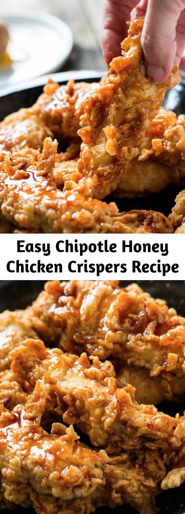 Easy Chipotle Honey Chicken Crispers Recipe - These Honey Chipotle Chicken Crispers are a Chili's copycat. Crispy fried chicken tenders coated in a sweet and spicy sauce.