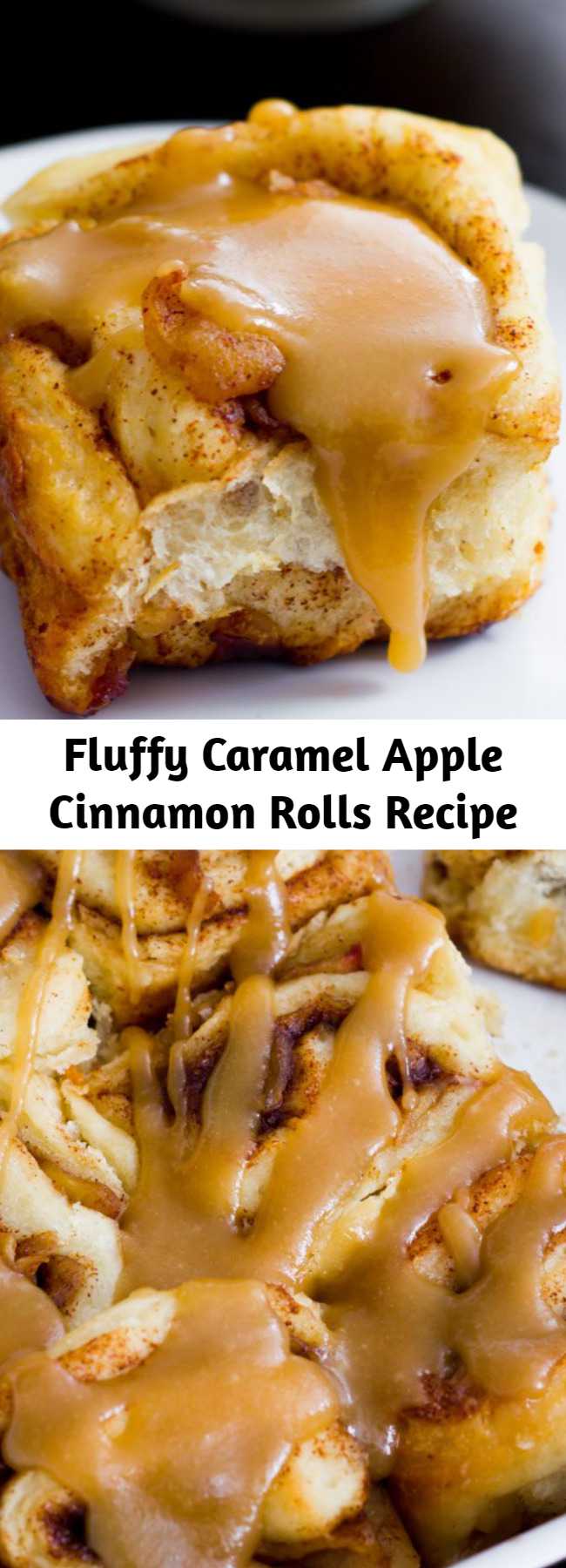 Fluffy Caramel Apple Cinnamon Rolls Recipe - Soft, fluffy cinnamon rolls stuffed with brown sugar & apples, and generously glazed with homemade caramel.