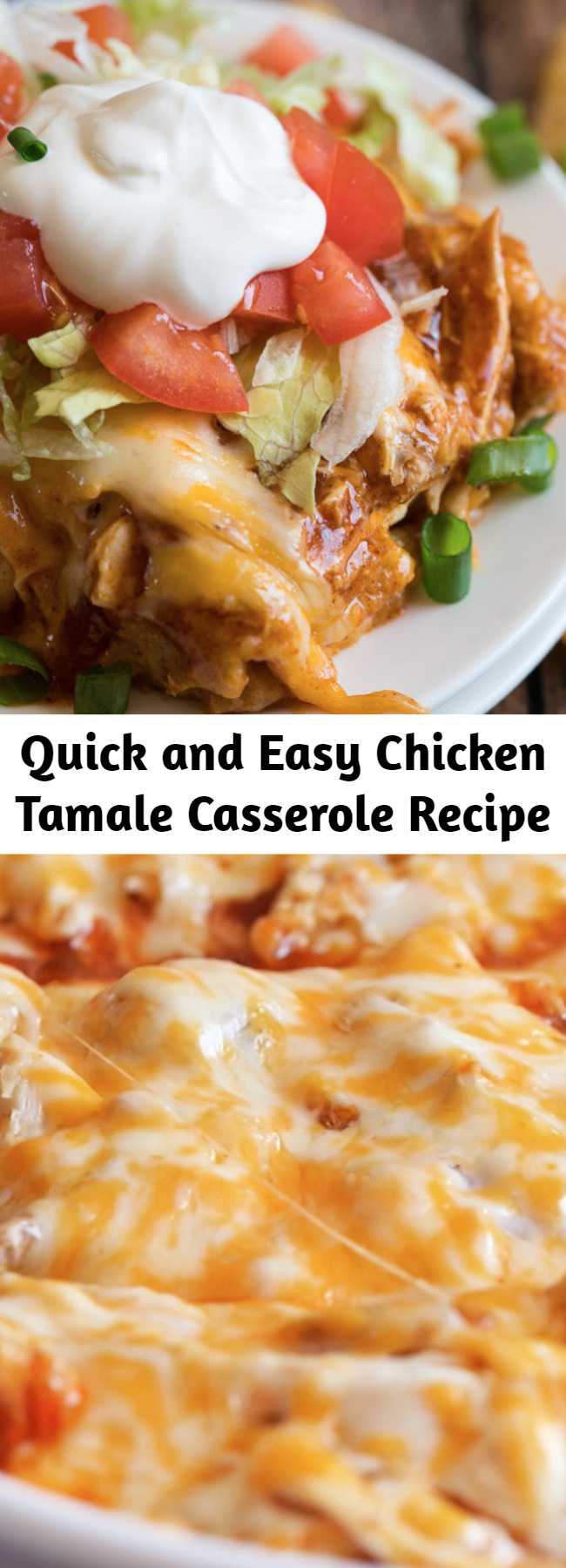 Quick and Easy Chicken Tamale Casserole Recipe - This cheesy Chicken Tamale Casserole is a quick and easy family weeknight dinner that has all the flavors of classic tamales without all the fuss!