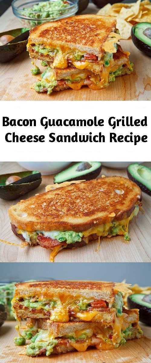Bacon Guacamole Grilled Cheese Sandwich Recipe - A buttery and toasty grilled cheese sandwich stuffed with cool and creamy guacamole, crispy bacon and melted jack and cheddar cheese. The crunchy crumbled tortilla chips in this grilled cheese pay tribute to the classic combination of tortilla chips and guacamole dip.