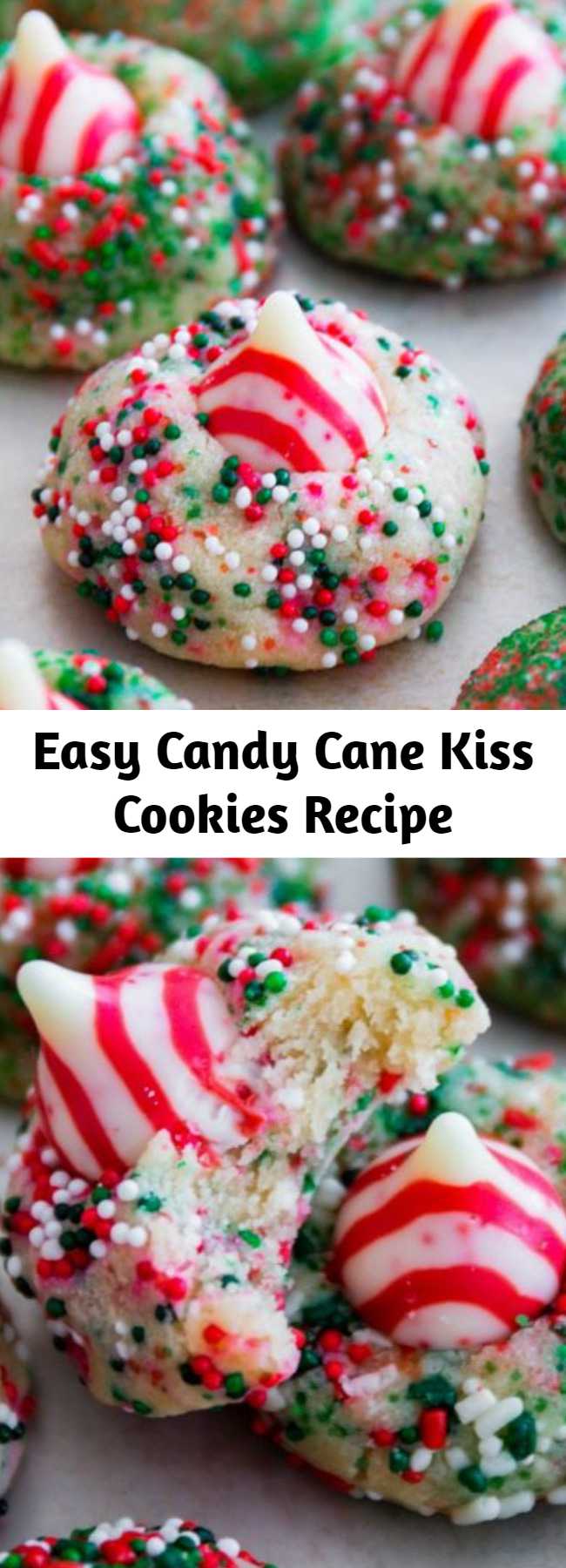 Easy Candy Cane Kiss Cookies Recipe - Festive sugar cookies and chocolate cookies stuffed with a Candy Cane Hershey Kiss. Soft, chewy, and easy to make!
