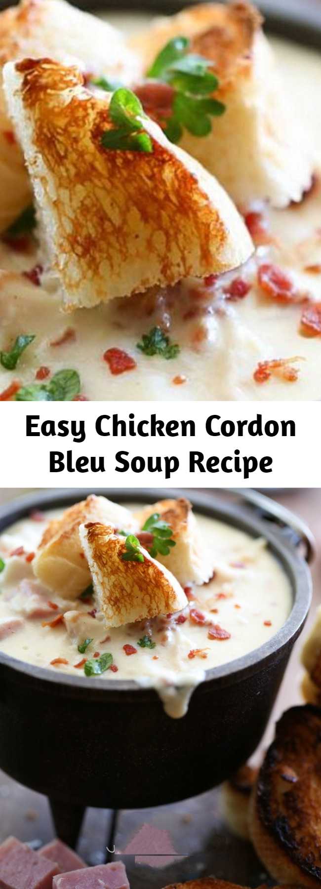 Easy Chicken Cordon Bleu Soup Recipe - Oh. My. Gosh. This is seriously the best soup ever! This recipe is PERFECT for the cooling temperatures and will make the perfect comfort you this fall and winter season! Everyone who tried this gave it rave reviews!
