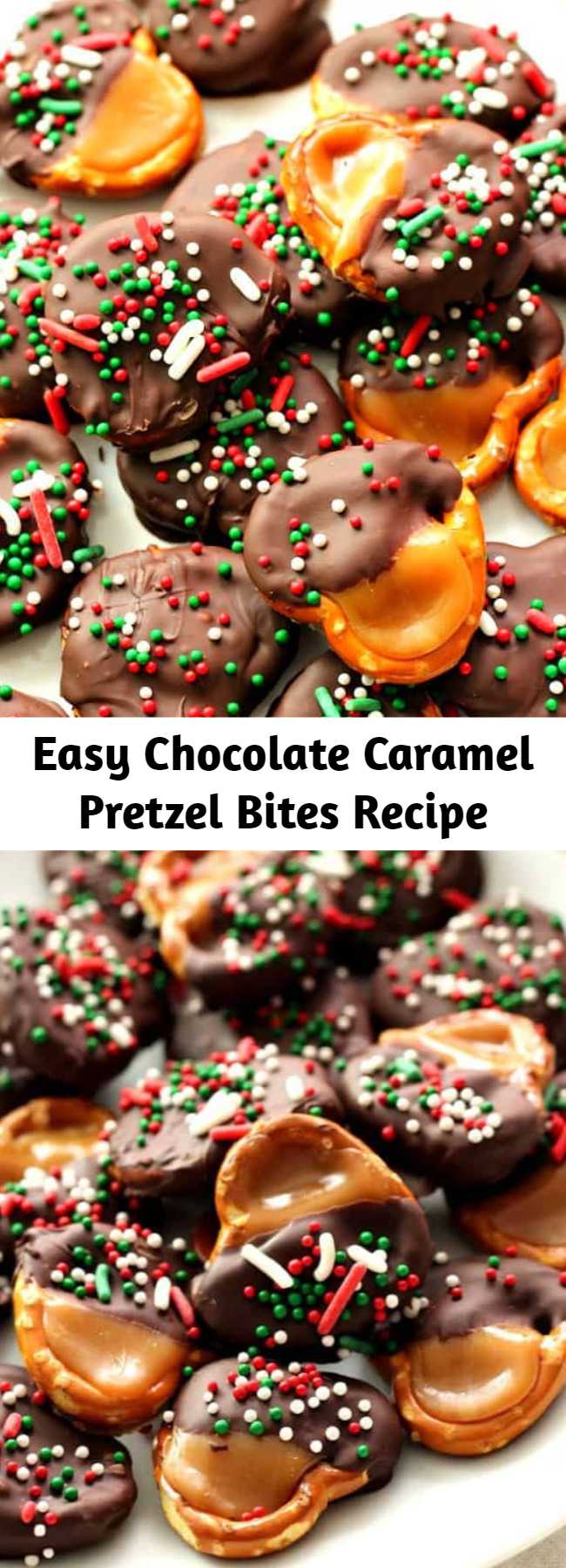 Easy Chocolate Caramel Pretzel Bites Recipe - Super easy candy idea for the holidays! Great gift for chocolate and caramel lovers! 