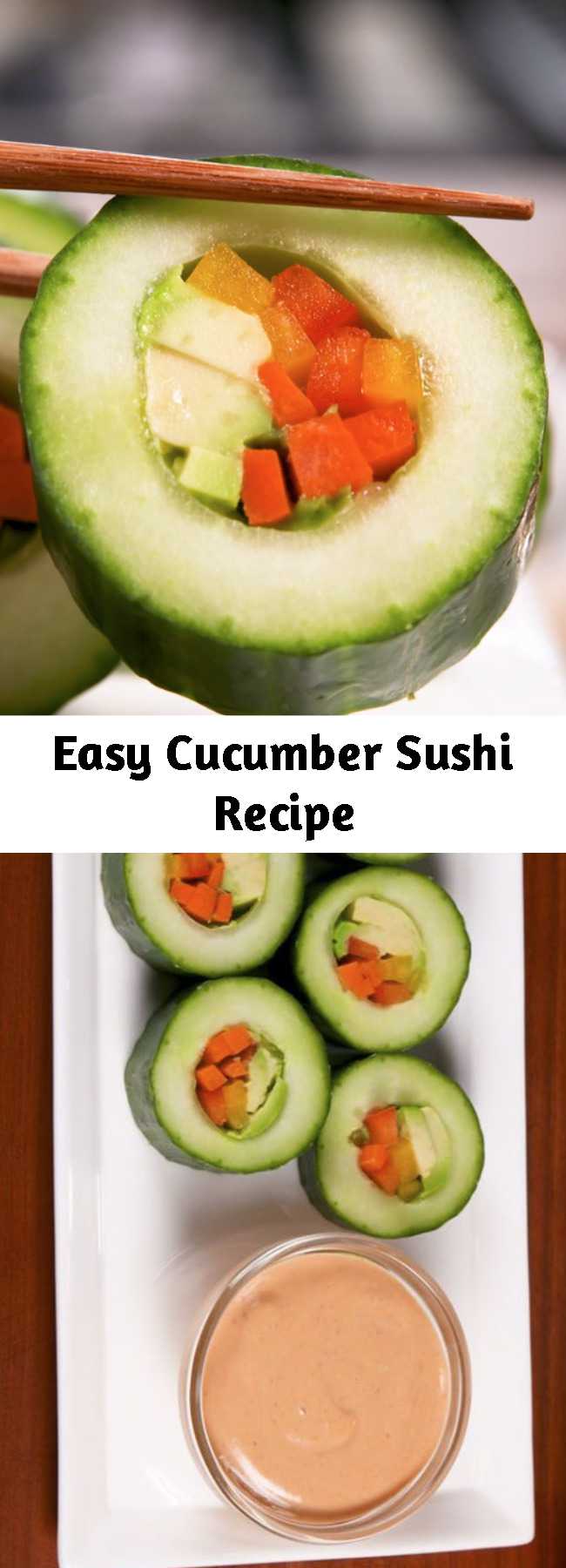 Easy Cucumber Sushi Recipe - We know it's not real sushi but we love it just the same. #food #easyrecipe #vegetarian #keto #healthyeating