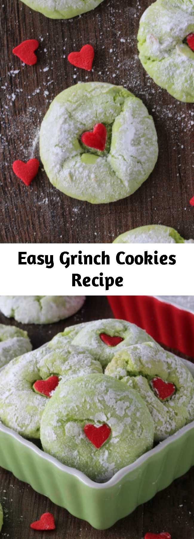 Easy Grinch Cookies Recipe - Made and loved by thousands every year! These Cake Mix Grinch Cookies are so easy and festive they will be sure to put you in the holiday mood.