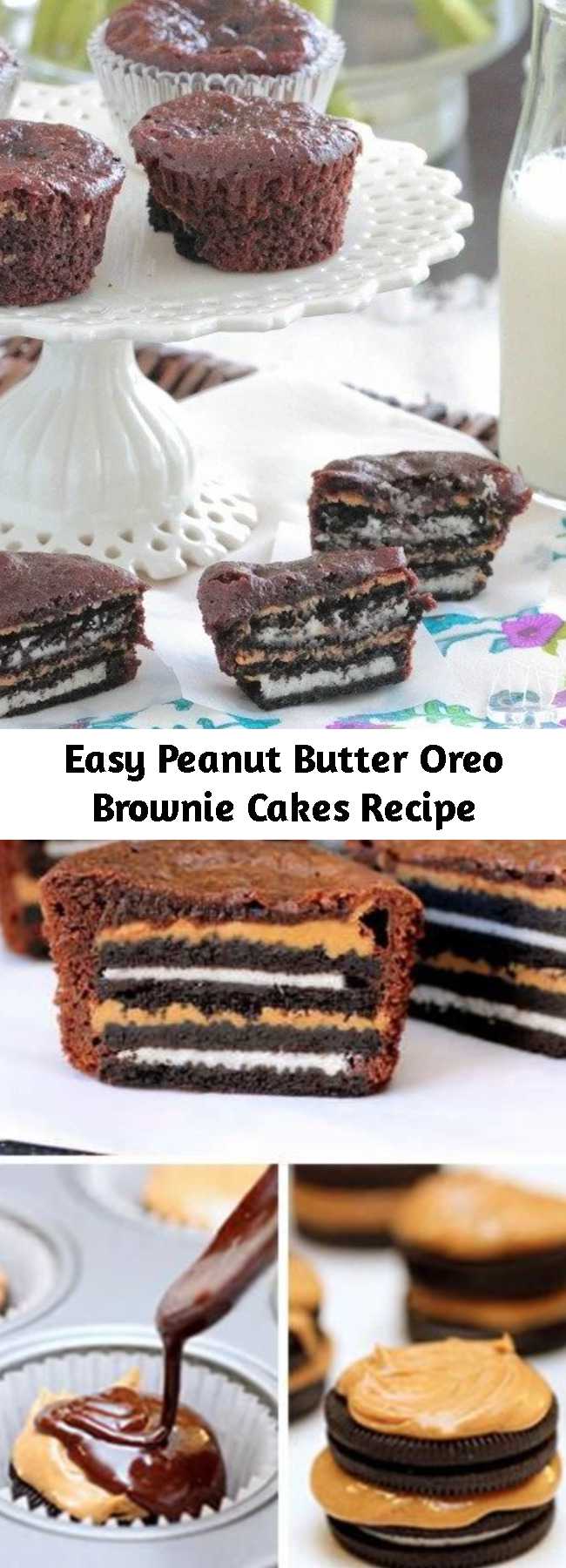Easy Peanut Butter Oreo Brownie Cakes Recipe - These Peanut Butter Oreo Brownie Cakes are heaven in a bite! Stuffed with peanut butter and oreo cookies, this easy brownies recipe is flavorful and delicious!