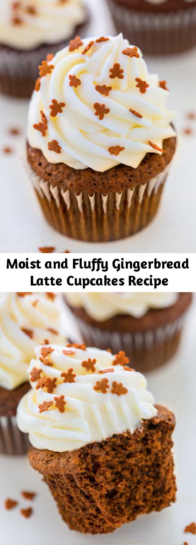 Moist and Fluffy Gingerbread Latte Cupcakes Recipe - These gingerbread latte cupcakes are moist, not too sweet, and perfectly spiced. The cream cheese frosting is thick, fluffy, and flavored with just a kick of fresh lemon. They’re going to be the hit of your holiday party!