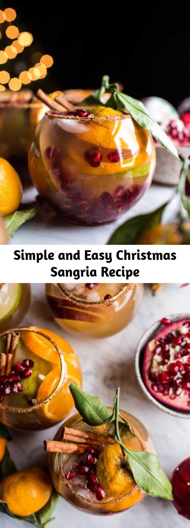 Simple and Easy Christmas Sangria Recipe - It's got all the flavors of Christmas + a bottle of wine. And totally pretty! Perfect for your holiday parties!! Bring on the holiday entertaining!