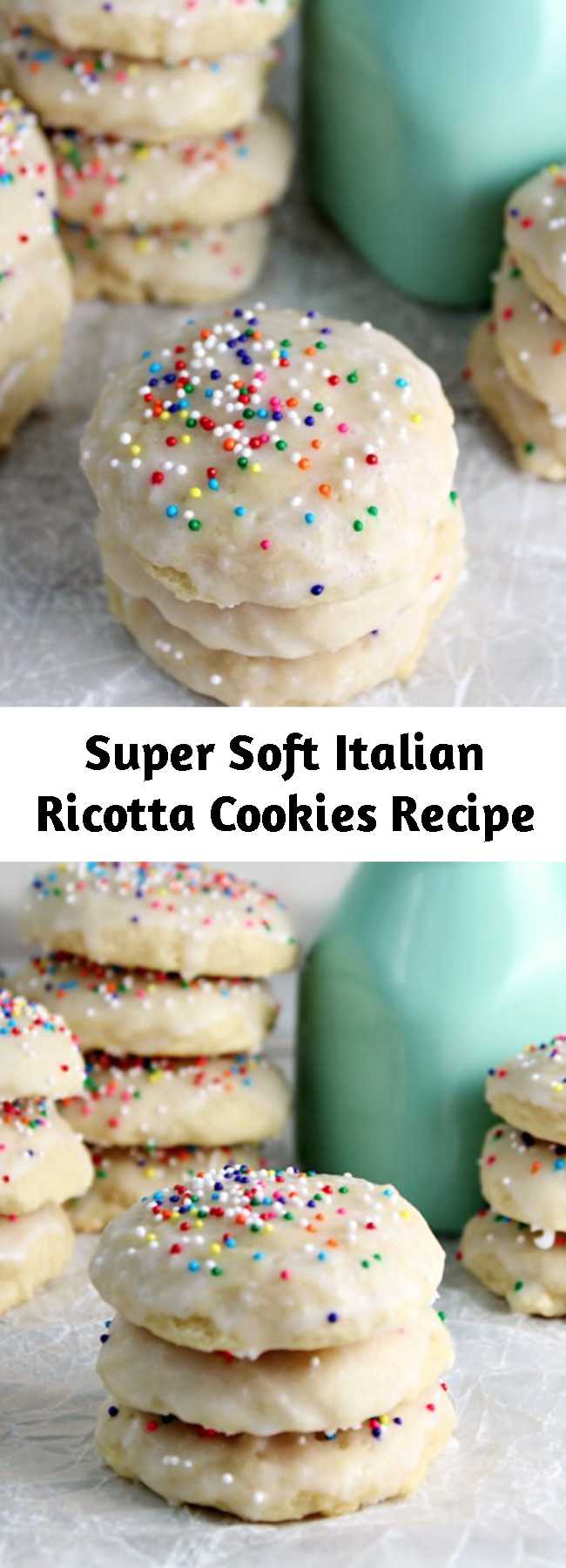 Super Soft Italian Ricotta Cookies Recipe - These Italian Ricotta Cookies are super soft and absolutely delicious. Topped with an almond glaze and sprinkles! They are sure to become a family favorite!