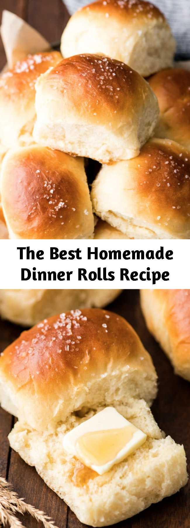 The Best Homemade Dinner Rolls Recipe - This Best Homemade Dinner Rolls recipe turns out perfectly every time. These easy, soft & fluffy dinner rolls are, slightly sweet and salty, irresistibly buttery and made from scratch!! #fromscratch #dinnerrolls #bestdinnerrolls #fluffydinnerrolls #softdinnerrolls