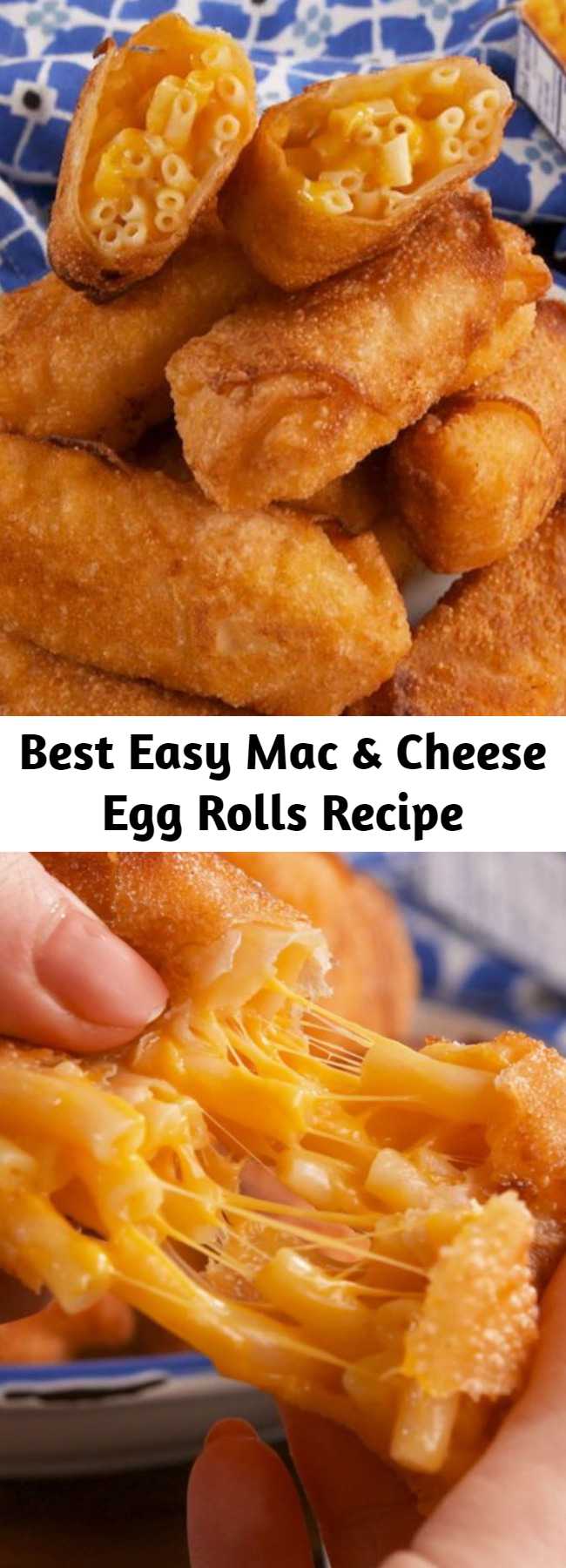 Best Easy Mac & Cheese Egg Rolls Recipe - Turns out the best way to eat mac & cheese is fried inside an egg roll wrapper. #easy #recipe #kids #kidfriendly #fried #cheese #cheesy #mac #macncheese #macaroni #eggroll #eggrolls