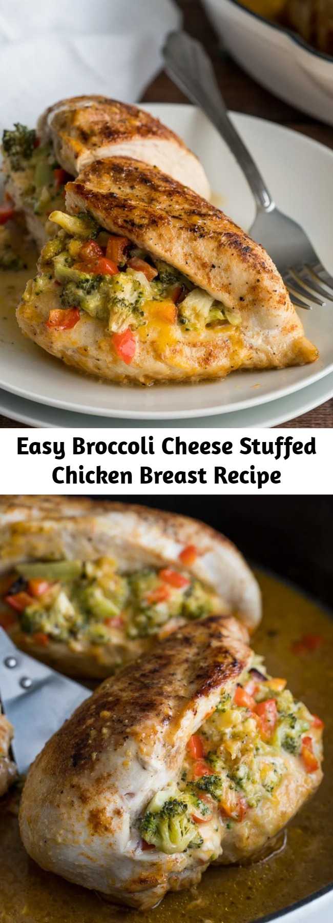 Easy Broccoli Cheese Stuffed Chicken Breast Recipe - This Broccoli Cheese Stuffed Chicken Breast is filled with a simple broccoli cheese mixture, seared in a skillet, then baked to perfection.