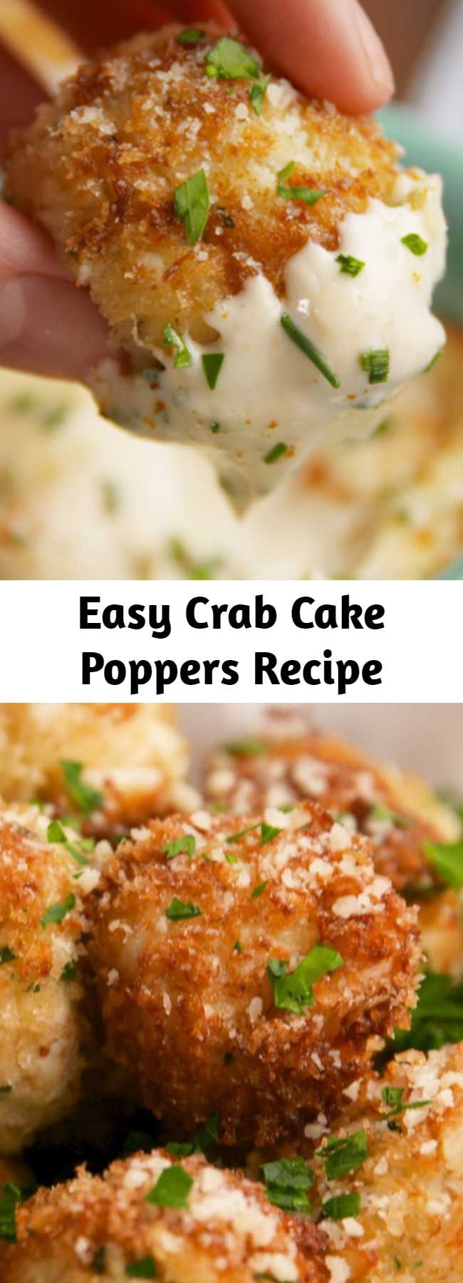 Easy Crab Cake Poppers Recipe - These are basically mini crab cakes that you won't be able to stop eating. #easy #recipe #crab #crabcakes #poppers #bites #seafood #appetizer #party