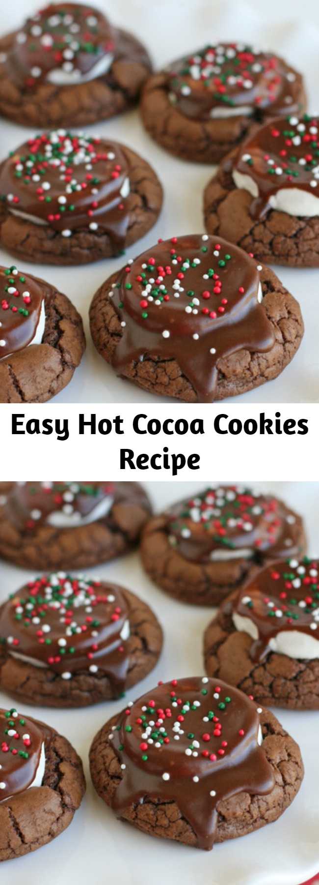 Easy Hot Cocoa Cookies Recipe - These Hot Cocoa Cookies are rich, chewy, chocolaty and oh so delicious! These are a perfect cookie for Christmas, or any time of year!