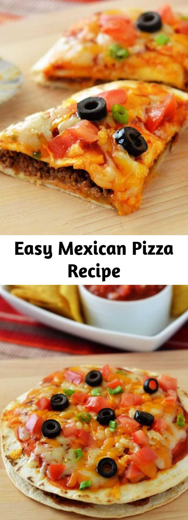 Easy Mexican Pizza Recipe - Mexican Pizza is filled with seasoned ground beef, beans, cheese and enchilada sauce stuffed between two golden flour tortillas. These are a delicious twist on traditional pizza! These will be a hit with the whole family!