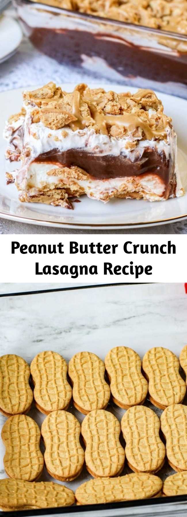 Peanut Butter Crunch Lasagna Recipe - Easy yummy dessert to make for parties or potlucks! Crunchy peanut butter nutter butter cookies make this amazing.