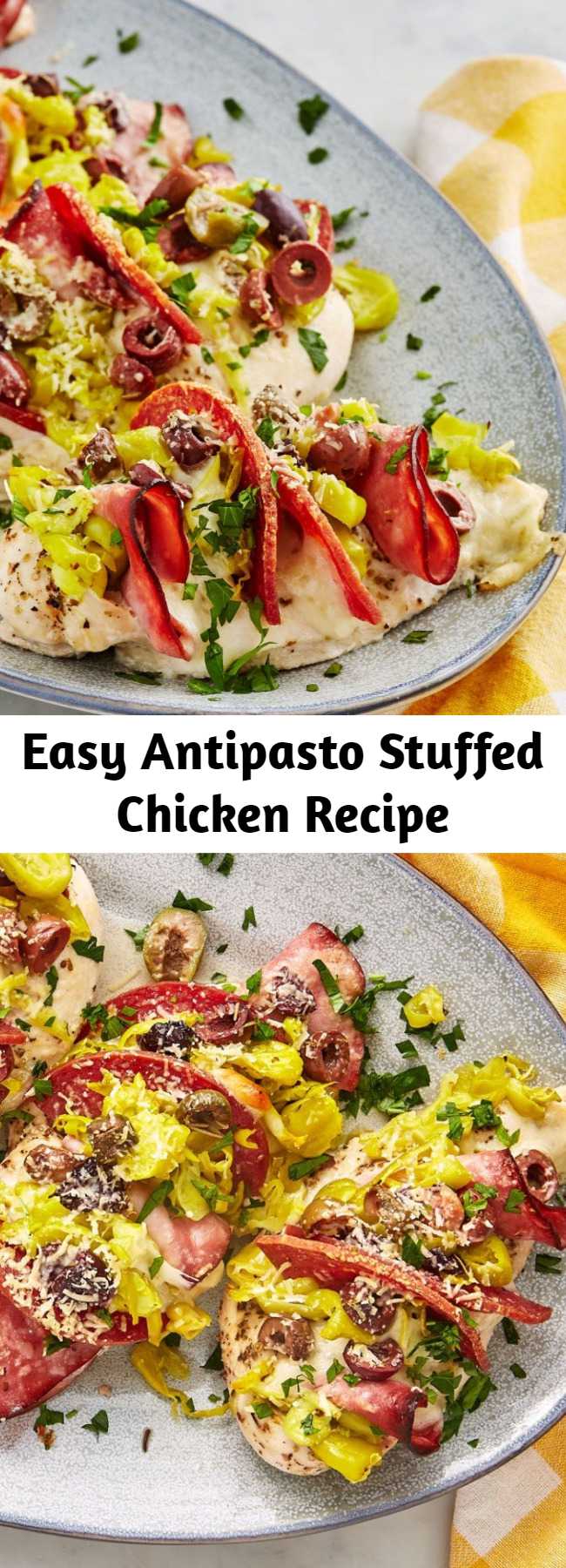 Easy Antipasto Stuffed Chicken Recipe - Antipasto Stuffed Chicken is a flavor party and is super low-carb friendly.