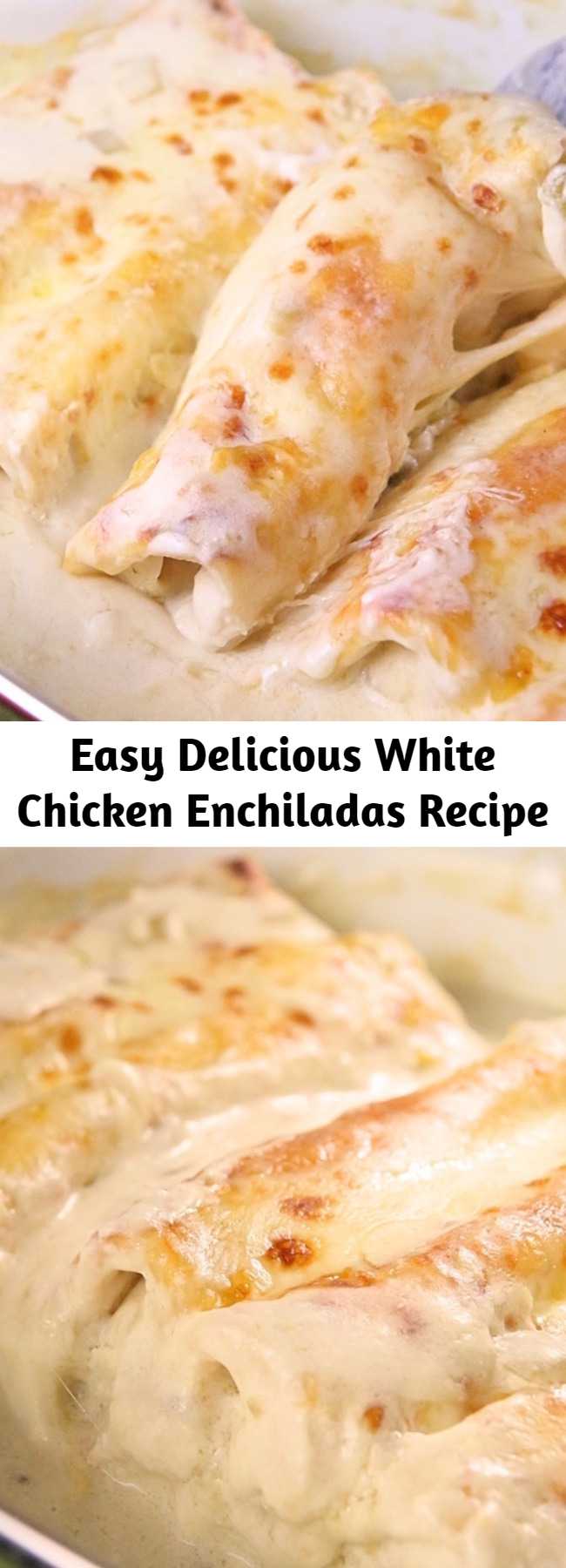 Easy Delicious White Chicken Enchiladas Recipe - This White Chicken Enchiladas Recipe is EASY and delicious! Sour cream and green chilies make the creamiest sauce. I guess I was drawn by the simplicity of the recipe and of course how creamy and yummy it looked.