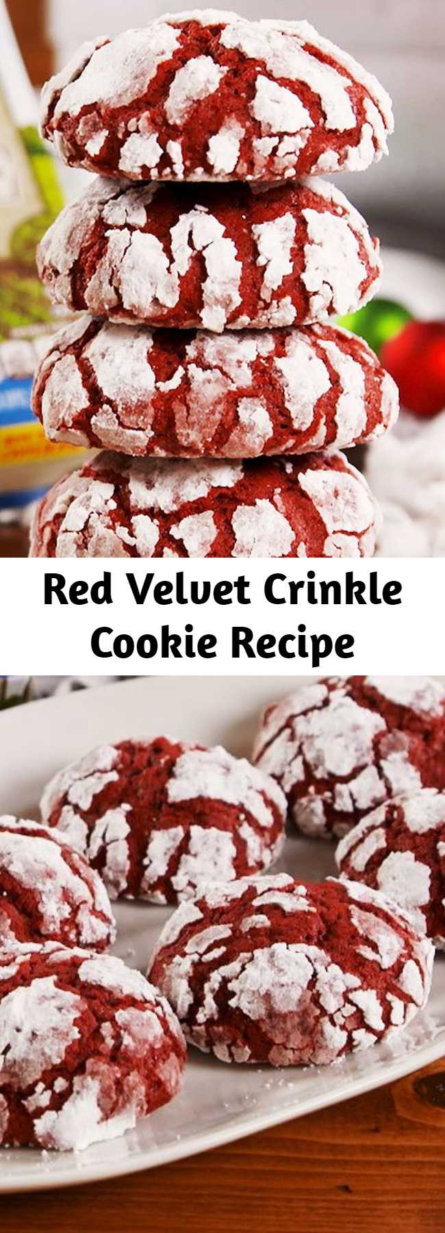 Red Velvet Crinkle Cookie Recipe - These Red Velvet Crinkle Cookies won't only taste delicious but they will look totally adorable and absolutely festive! And getting that signature crinkle look is as simple as rolling in powdered sugar. This is a perfect dessert to add to your holiday menu.