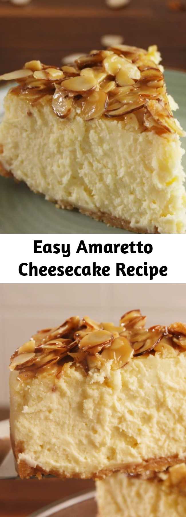 Easy Amaretto Cheesecake Recipe - If you love almonds, you need this cheesecake. This is the perfect pairing. #easy #recipe #amaretto #almond #cheesecake #dessert #vanilla