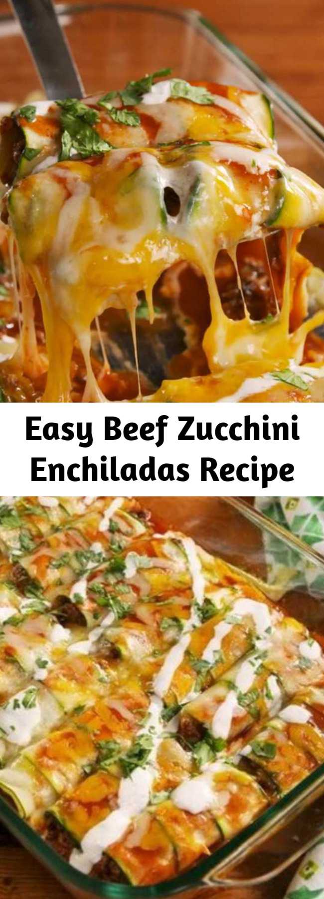 Easy Beef Zucchini Enchiladas Recipe - Zucchini can do it all and these enchiladas prove it! It's much easier to roll up than you would imaging making these so fun to make. #lowcarb #zucchini #healthyenchiladas #healthyrecipes
